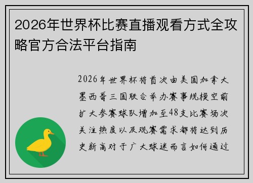 2026年世界杯比赛直播观看方式全攻略官方合法平台指南